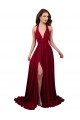 Wholesale Open Back Burgundy A-Line V-Neck Long Black Tie Prom Dress Canada