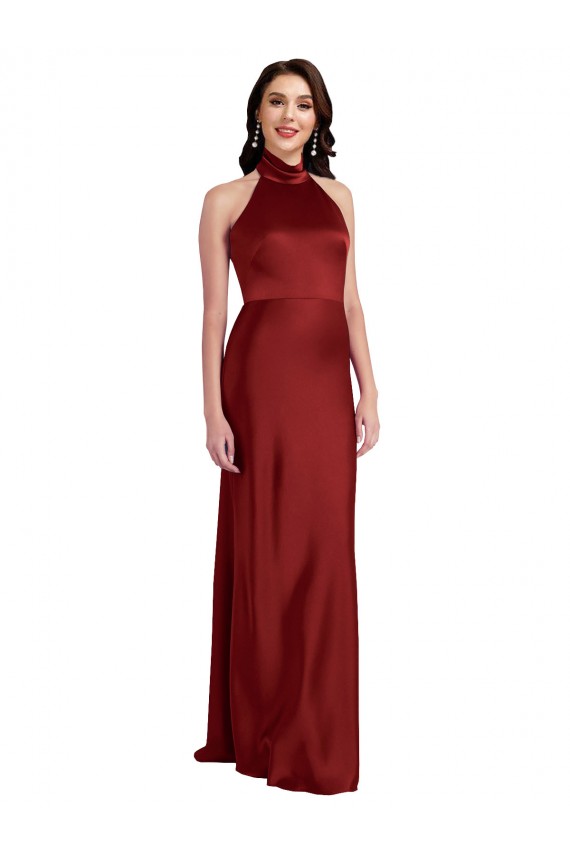 Wholesale Open Back Burgundy A-Line Halter Neck Long Black Tie Prom Dress Canada