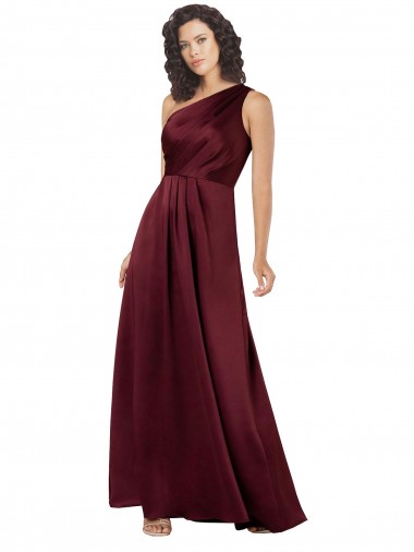 Wholesale Burgundy A-Line One Shoulder Long Silk like Satin Prom Dress Canada