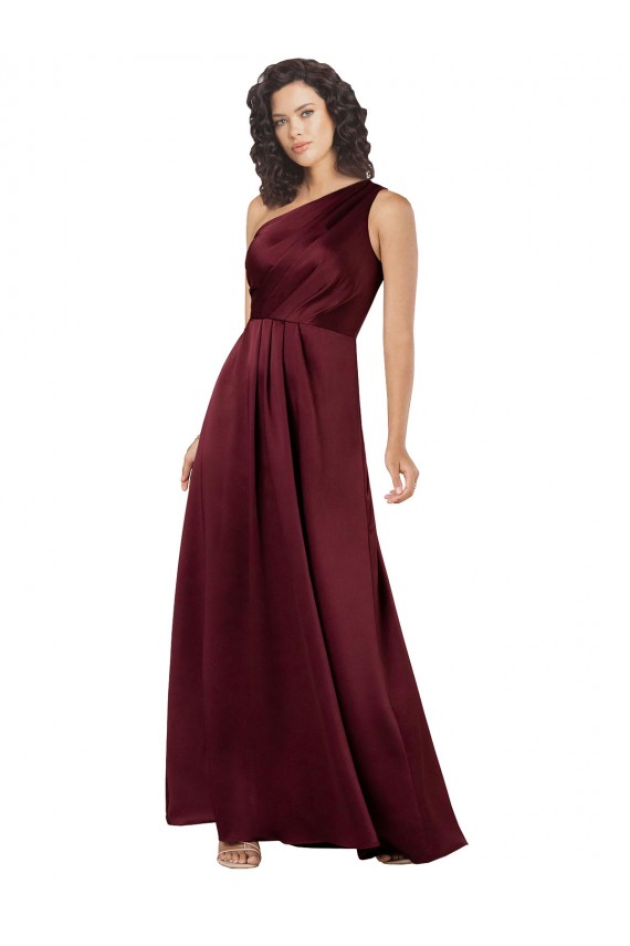 Wholesale Burgundy A-Line One Shoulder Long Silk like Satin Prom Dress Canada