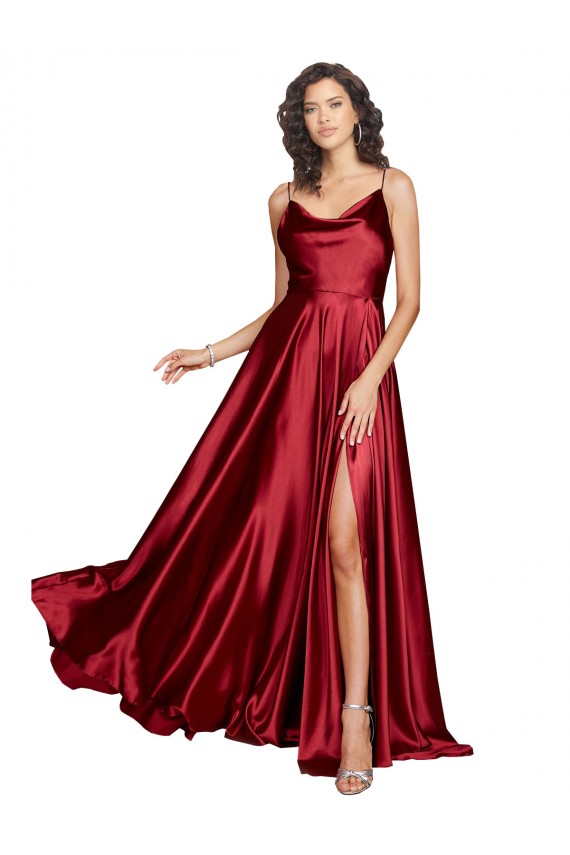 Wholesale Low Back Burgundy A-Line Cowl Neck Long Black Tie Prom Dress / Prom Dress Canada