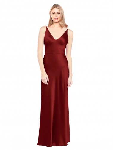 Wholesale Burgundy A-Line Spaghetti Straps Long Stretch Satin Prom Dress Canada