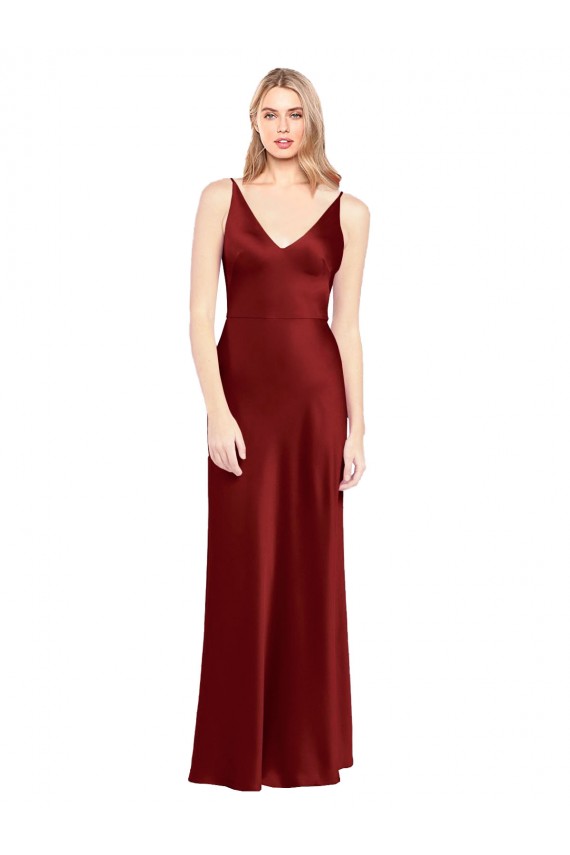 Wholesale Burgundy A-Line Spaghetti Straps Long Stretch Satin Prom Dress Canada