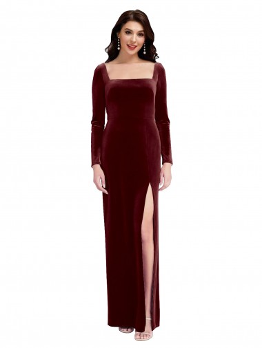 Wholesale Low Back Burgundy A-Line Square Neck Long Prom Dress Canada
