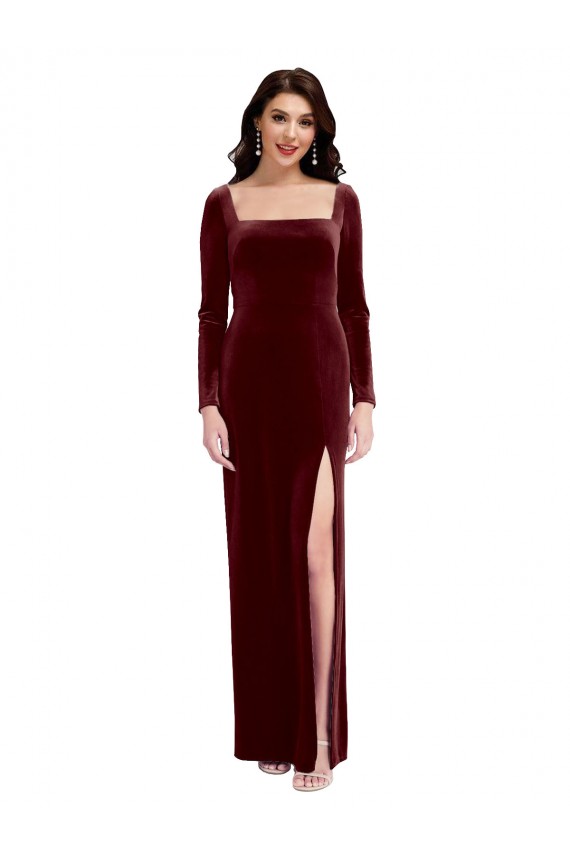Wholesale Low Back Burgundy A-Line Square Neck Long Prom Dress Canada