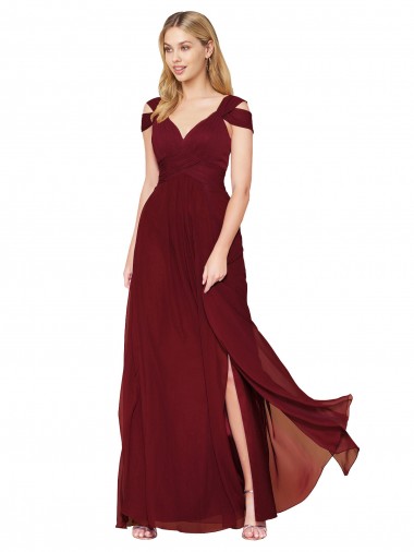 Wholesale Burgundy A-Line High Neck Sleeveless Long Prom Dress Canada