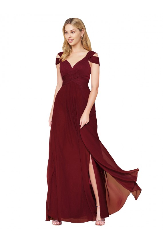 Wholesale Burgundy A-Line High Neck Sleeveless Long Prom Dress Canada