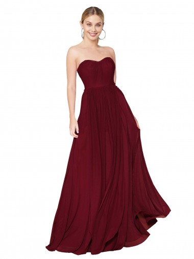 Wholesale Burgundy A-Line Strapless Long Prom Dress Canada