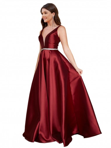 Wholesale V-Back Burgundy A-Line V-Neck Long Plus Size Formal Prom Dress Canada