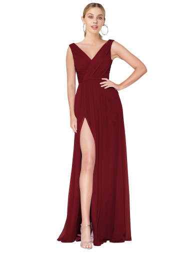 Wholesale V-Back Burgundy A-Line High Neck Long Black Tie Prom Dress Canada