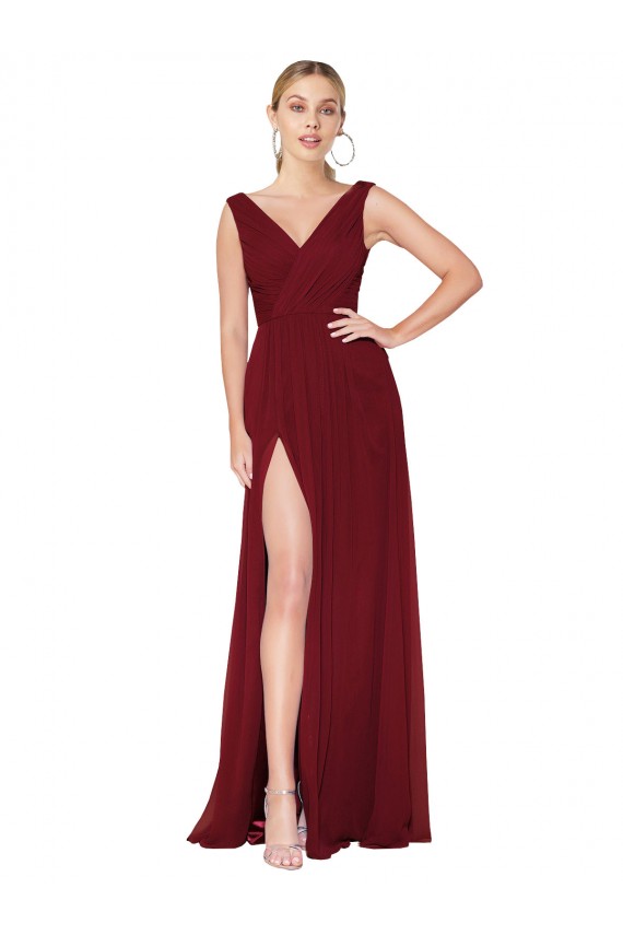 Wholesale V-Back Burgundy A-Line High Neck Long Black Tie Prom Dress Canada
