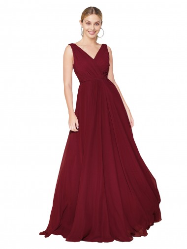 Wholesale V-Back Burgundy A-Line High Neck Long Prom Dress Canada