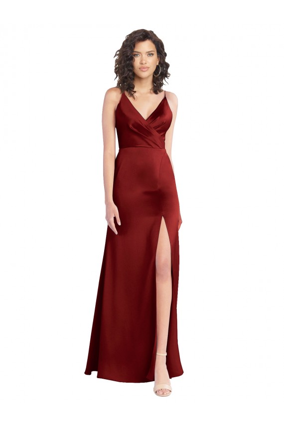 Wholesale V-Back Burgundy A-Line V-Neck Sleeveless Long Prom Dress Canada