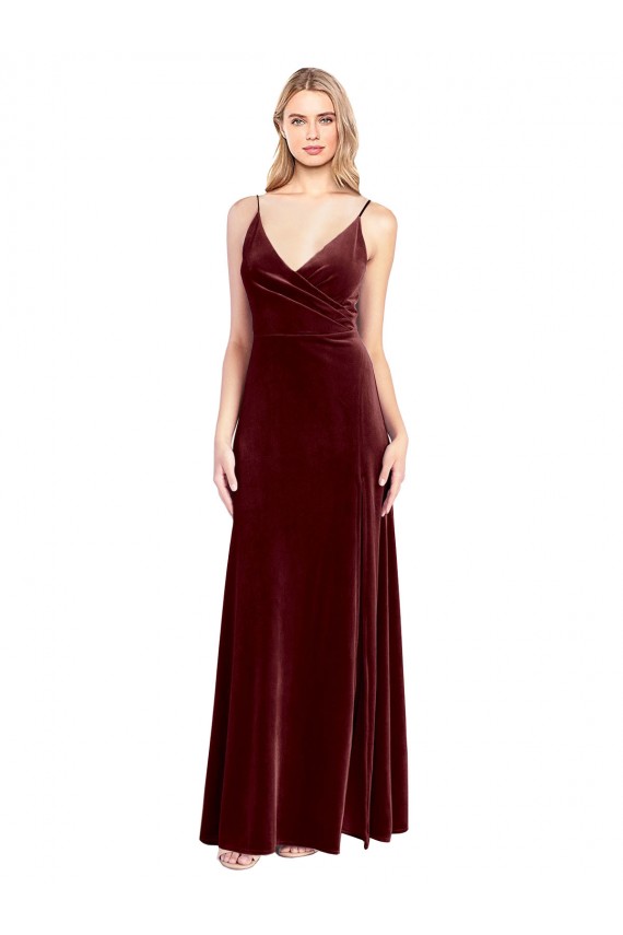 Wholesale V-Back Burgundy A-Line V-Neck Long Black Tie Prom Dress Canada