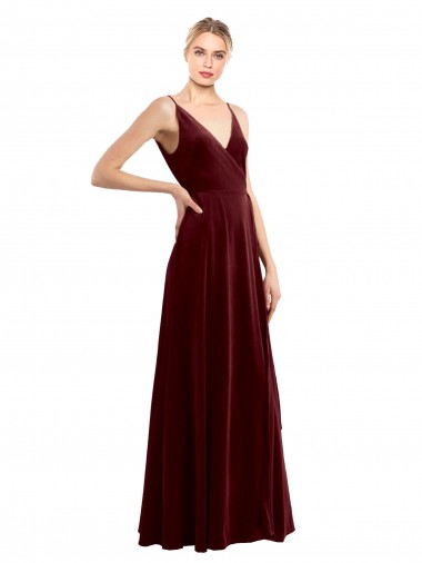 Wholesale V-Back Burgundy A-Line V-Neck Long Prom Dress Canada