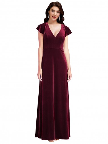 Wholesale Burgundy A-Line V-Neck Long Prom Dress Canada