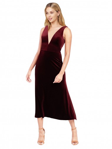 Wholesale V-Back Burgundy A-Line V-Neck Midi Length Prom Dress Canada