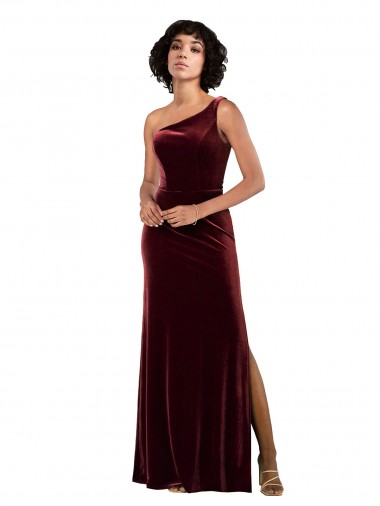 Wholesale Burgundy Column One Shoulder Long Prom Dress Canada