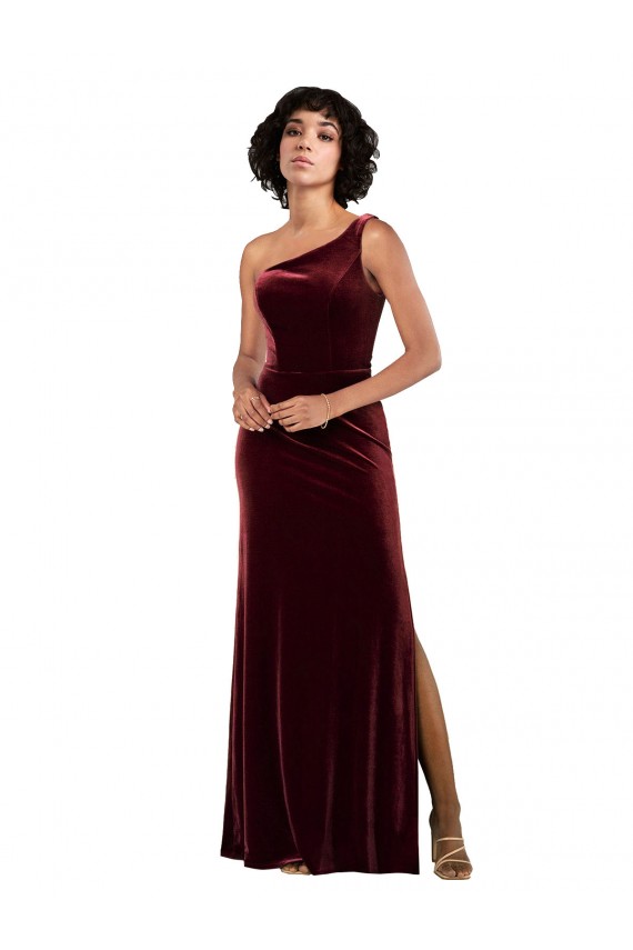 Wholesale Burgundy Column One Shoulder Long Prom Dress Canada