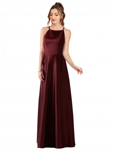 Wholesale Burgundy Gold A-Line Halter Neck Long Prom Dress Canada