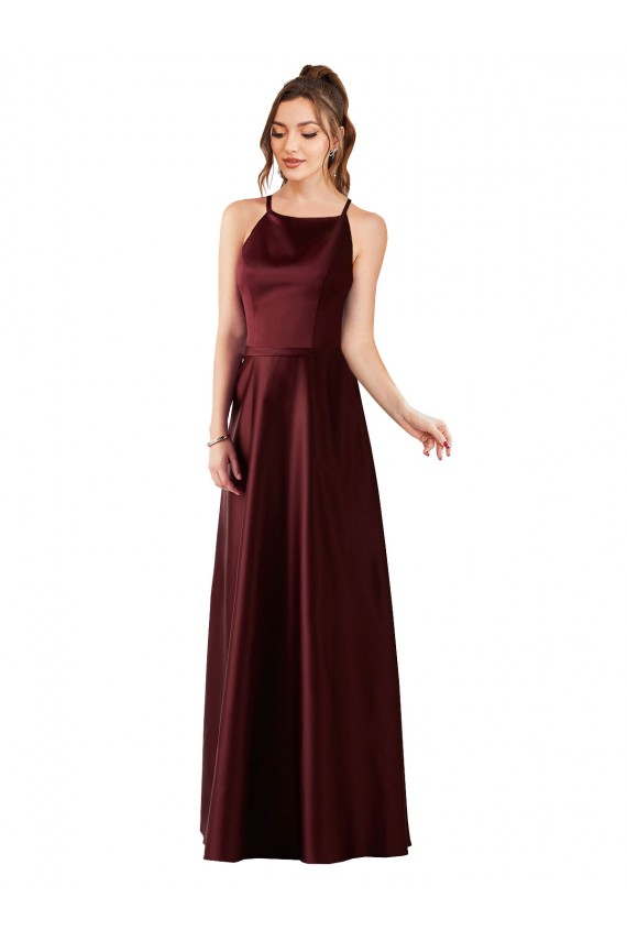 Wholesale Burgundy Gold A-Line Halter Neck Long Prom Dress Canada