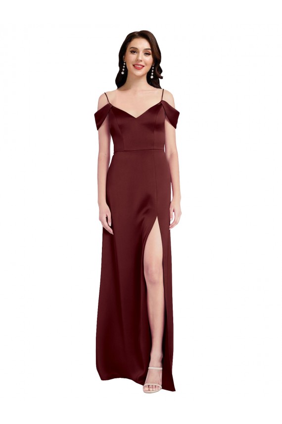 Wholesale Burgundy Gold A-Line V-Neck Sleeveless Long Prom Dress Canada