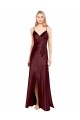 Wholesale Burgundy Gold A-Line Spaghetti Straps Long Stretch Satin Prom Dress Canada