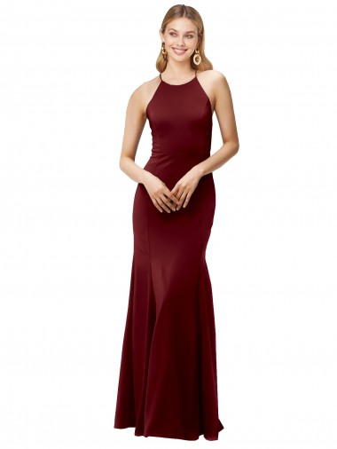 Wholesale Open Back Burgundy Gold Mermaid High Neck Long Prom Dress Canada