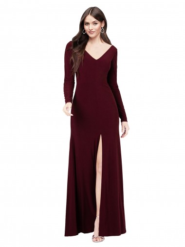 Wholesale V-Back Burgundy Gold Sheath V-Neck Long Prom Dress Canada