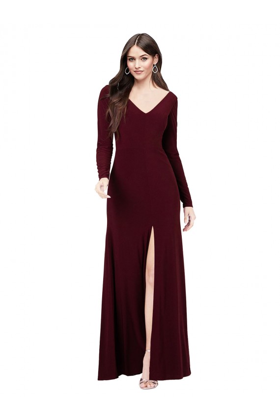 Wholesale V-Back Burgundy Gold Sheath V-Neck Long Prom Dress Canada