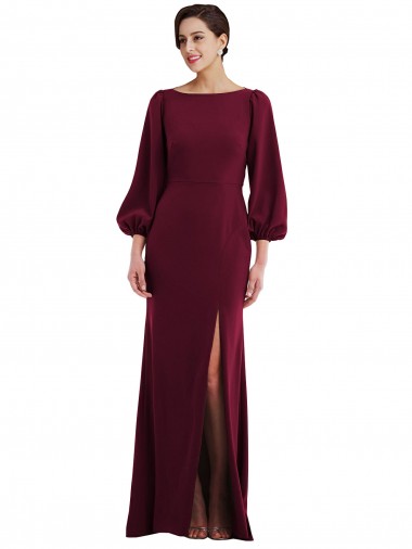 Wholesale Burgundy Gold Trumpet Bateau Neck Long Stretch Crepe Prom Dress Canada