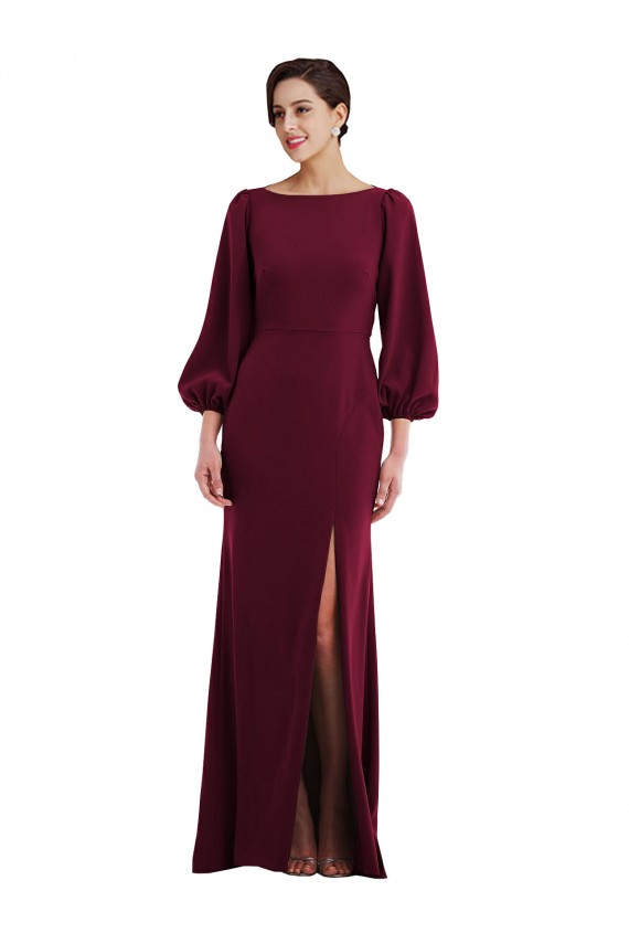 Wholesale Burgundy Gold Trumpet Bateau Neck Long Stretch Crepe Prom Dress Canada