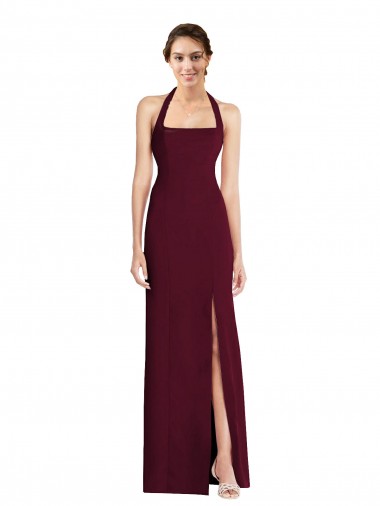 Wholesale Open Back Burgundy Gold Trumpet Halter Neck Long Prom Dress Canada