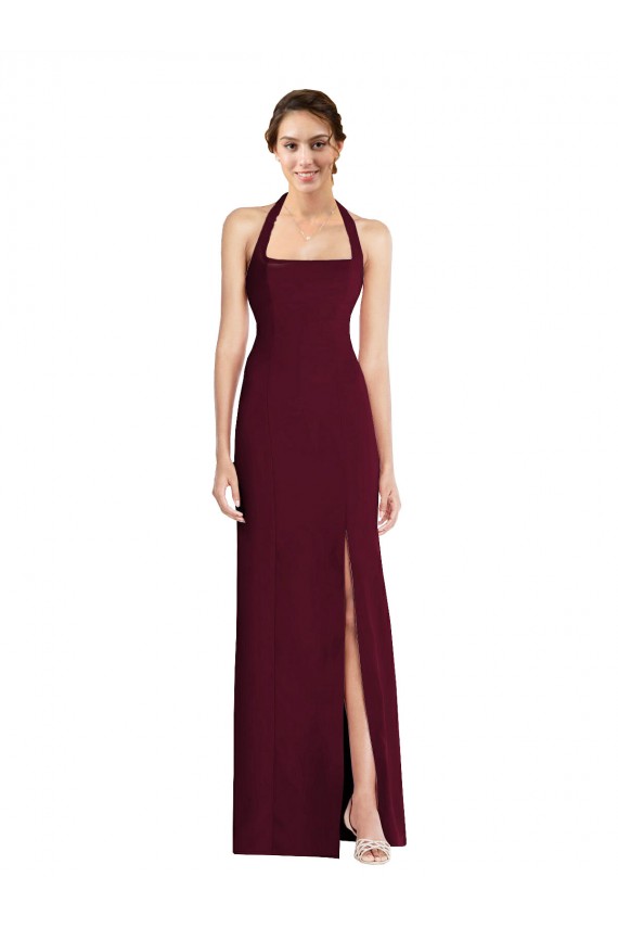 Wholesale Open Back Burgundy Gold Trumpet Halter Neck Long Prom Dress Canada