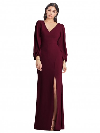 Wholesale Burgundy Gold Trumpet V-Neck Long Prom Dress Canada
