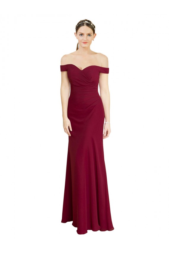Wholesale Burgundy Mermaid Off the Shoulder Long Black Tie Prom Dress Canada