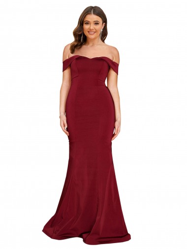 Wholesale Burgundy Mermaid Off the Shoulder Long Plus Size Formal Prom Dress Canada