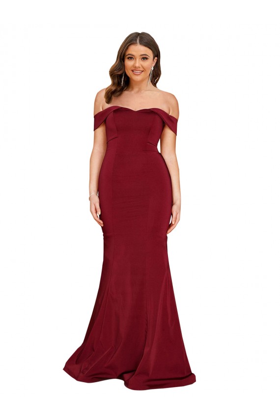 Wholesale Burgundy Mermaid Off the Shoulder Long Plus Size Formal Prom Dress Canada