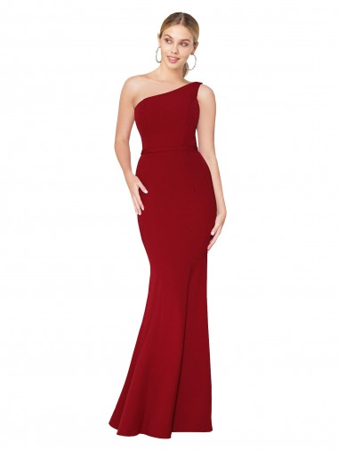 Wholesale Burgundy Mermaid One Shoulder Long Stretch Crepe Prom Dress Canada