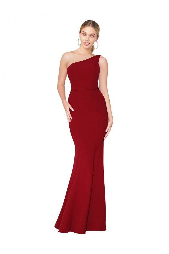 Wholesale Burgundy Mermaid One Shoulder Long Stretch Crepe Prom Dress Canada