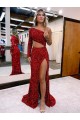 Wholesale Burgundy Mermaid One Shoulder Long Sleeves Sweep Train Prom Dress Canada