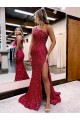 Wholesale Burgundy Mermaid One Shoulder Sweep Train Prom Dress Canada