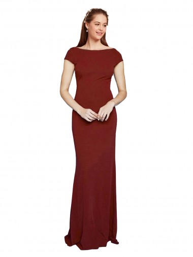 Wholesale Keyhole Back Burgundy Mermaid Round Neck Long Prom Dress Canada