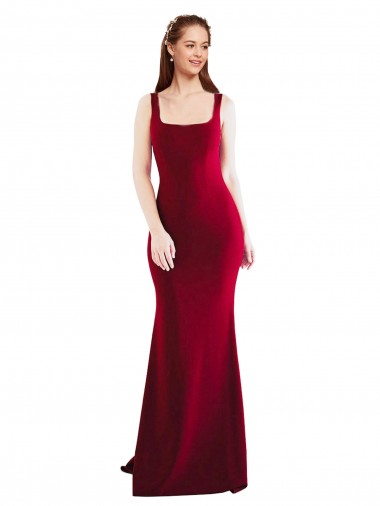 Wholesale Burgundy Mermaid Square Neck Long Prom Dress Canada
