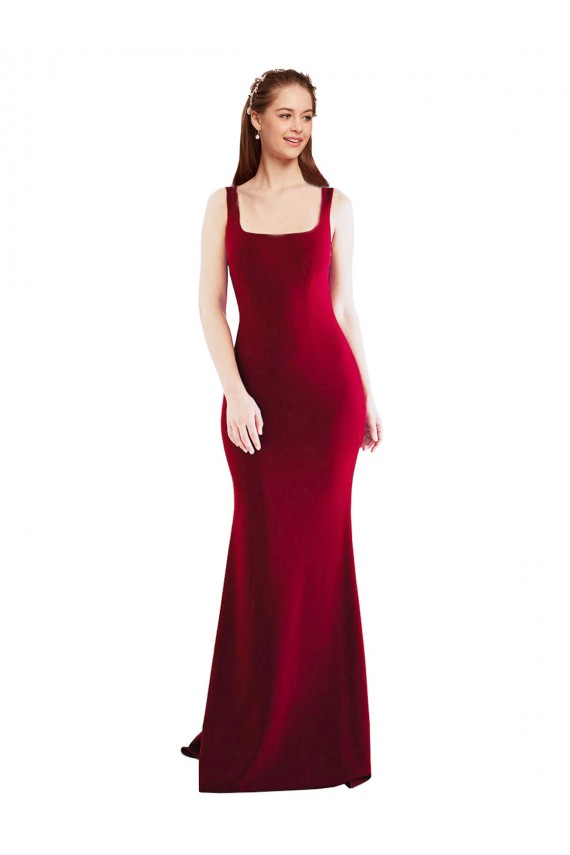 Wholesale Burgundy Mermaid Square Neck Long Prom Dress Canada