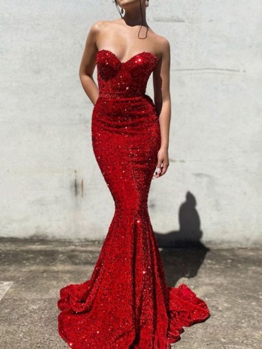 Wholesale Burgundy Mermaid Sweetheart Court Train Prom Dress Canada