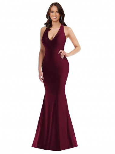 Wholesale Open Back Burgundy Mermaid V-Neck Long Plus Size Formal Prom Dress Canada