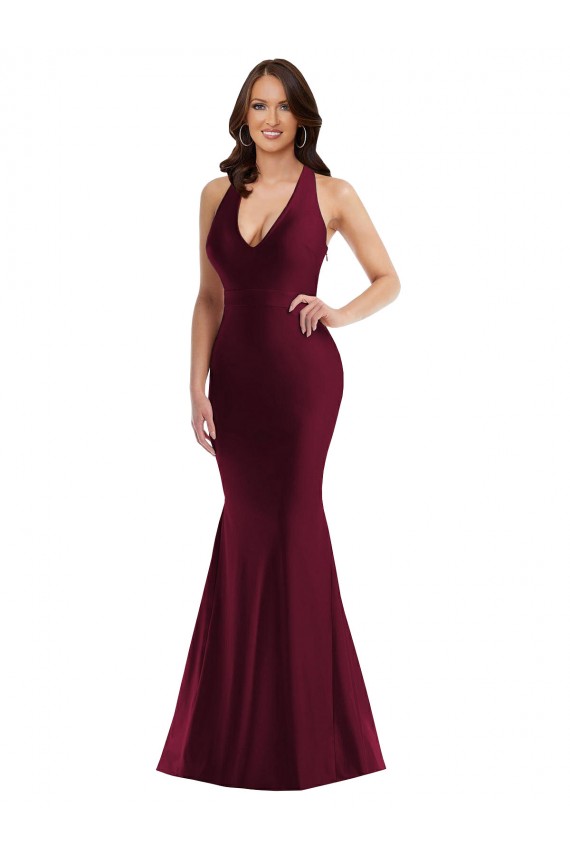 Wholesale Open Back Burgundy Mermaid V-Neck Long Plus Size Formal Prom Dress Canada