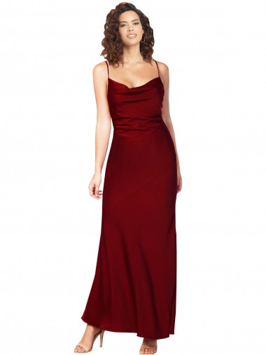 Wholesale Low Back Burgundy Sheath Cowl Neck Long Black Tie Prom Dress Canada