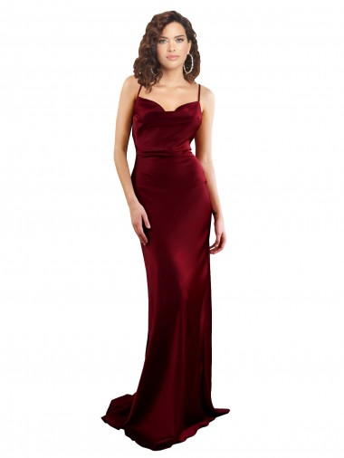 Wholesale Open Back Burgundy Sheath Cowl Neck Long Prom Dress Canada
